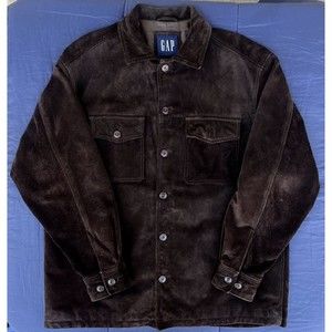 Vintage Gap Suede Leather Jacket Men Medium Heavy Bomber Y2K Western Rodeo Brown
